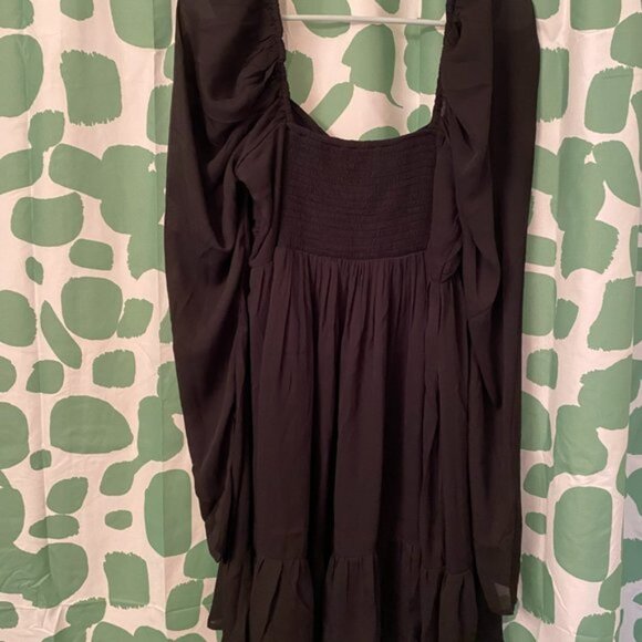 NWT Abercrombie Long Sleeve Black Ruched Babydoll Mini Dress (L tall) - Picture 6 of 6